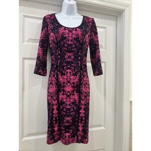 EUC Donna Morgan Dress Size 4 Shift Pink Floral Body Con Round Neck Classy